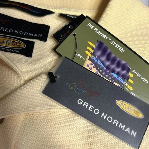 GREG NORMAN PLAY DRY SYSTEM YELLOW  GOLF SHIRT ! - Picture 11 of 12